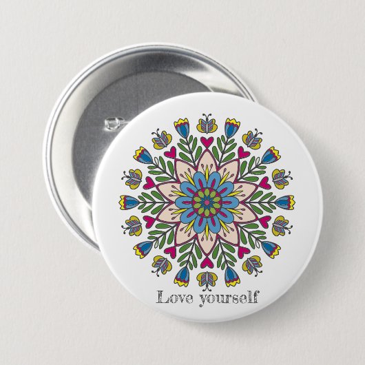 Love yourself mandala flowers button (Vorne & Hinten)