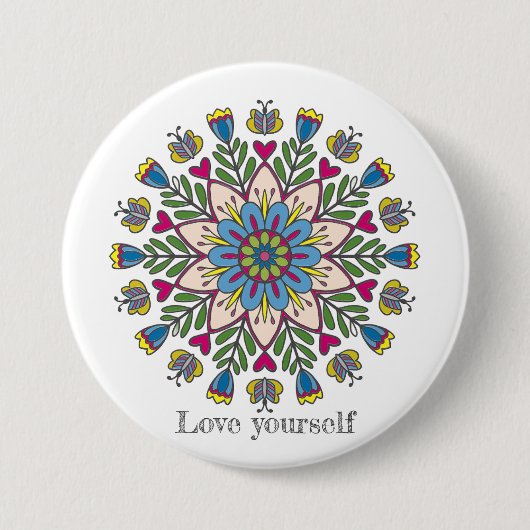 Love yourself mandala flowers button (Vorderseite)