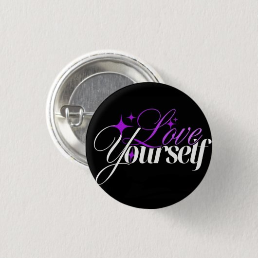 Love Yourself Purple & White Script Button (Vorne & Hinten)