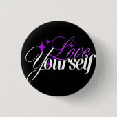 Love Yourself Purple & White Script Button (Vorderseite)