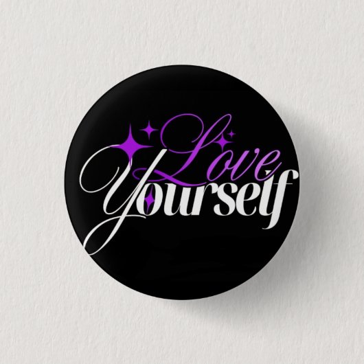 Love Yourself Purple & White Script Button (Vorderseite)