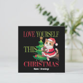  Love Yourself This Christmas Cute Cat Holiday Einladung (Stehend Vorderseite)
