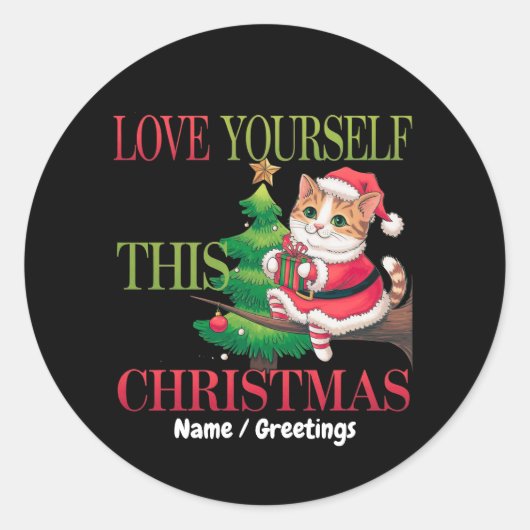 Love Yourself This Christmas Cute Cat Holiday Runder Aufkleber (Vorderseite)