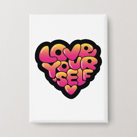 Love Yourself Typography Heart Sticker  Button (Vorderseite)