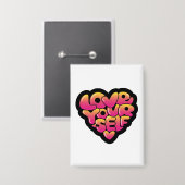 Love Yourself Typography Heart Sticker  Button (Vorderseite/Rückseite)