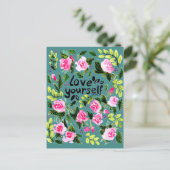 Love yourself - Watercolor Quote Postkarte (Stehend Vorderseite)