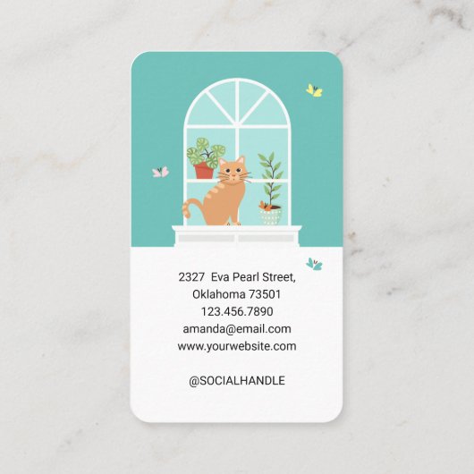Loveable Happy Cat on Window Sill Pet Sitzen Visitenkarte (Rückseite)