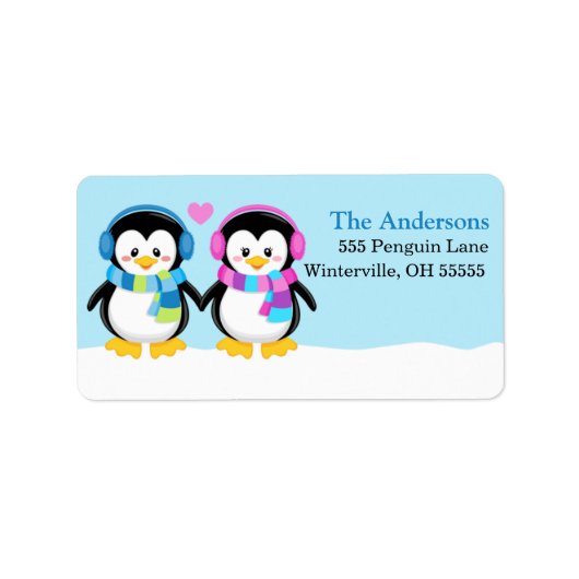 Loveable Winter Earmuff Pinguine Address Labels Adressaufkleber (Vorne)