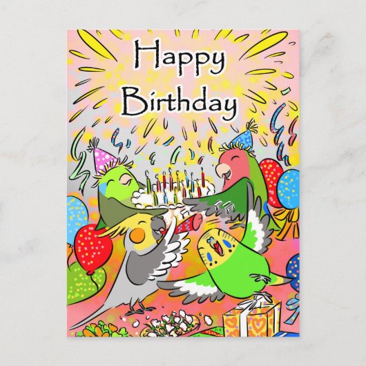 Lovebird Budgie Cockatiel Parrotlet Geburtstag Postkarte (Vorderseite)