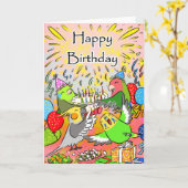 Lovebird budgie cockatiel parrotlet happy birthday karte (Gelbe Blume)