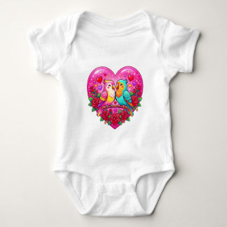 Lovebird Duo in Rose Heart Baby Strampler