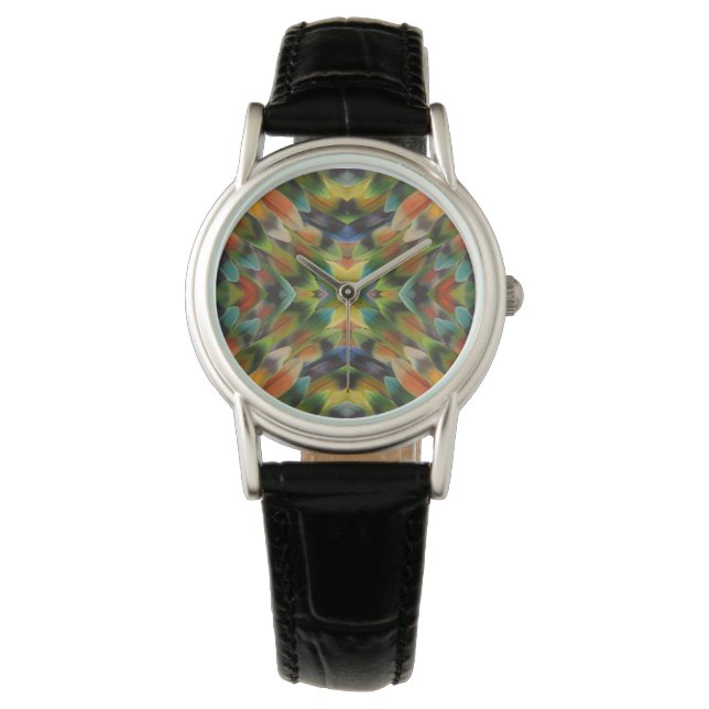 Lovebird feather kaleidoscope armbanduhr (Vorderseite)