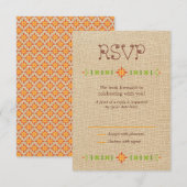 Lovebird Owls auf Burlap Wedding RSVP Karte (Vorne/Hinten)