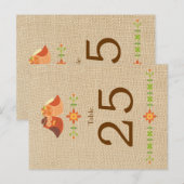 Lovebird Owls auf Burlap Wedding Tischnummer (Vorne/Hinten)