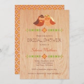 Lovebird Owls auf Holz Brautparty Einladung (Vorne/Hinten)