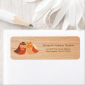 Lovebird Owls on Wood Wedding Return Address Label (Insitu)