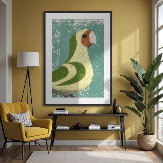 Lovebird Paprot Minimalistisch Textur Moderne Gelb Poster
