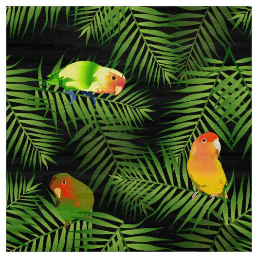 Lovebird Parrot Green Palm Leaf Bird Muster Schwar Stoff (Muster)