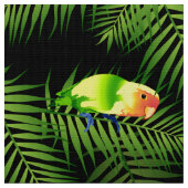 Lovebird Parrot Green Palm Leaf Bird Muster Schwar Stoff (Nahaufnahme)