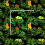 Lovebird Parrot Green Palm Leaf Bird Muster Schwar Stoff (Kachel)