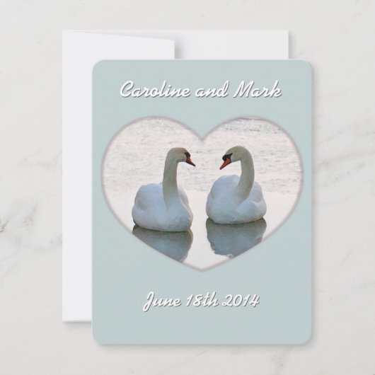 Lovebird Swans in Heart Gazing Wedding Einladung (Vorderseite)