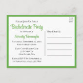 Lovebird Yellow Green Love Birds Bachelorette Einladungspostkarte (Rückseite)