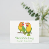 Lovebird Yellow Green Love Birds Bachelorette Einladungspostkarte (Stehend Vorderseite)