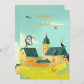 Lovebirds auf der Antenne Charming Dorf Hochzeit Einladung (Vorne/Hinten)