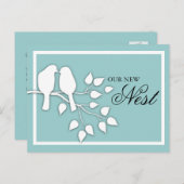 Lovebirds auf einer neuen Nest-Adresskarte Ankündigungspostkarte (Vorne/Hinten)