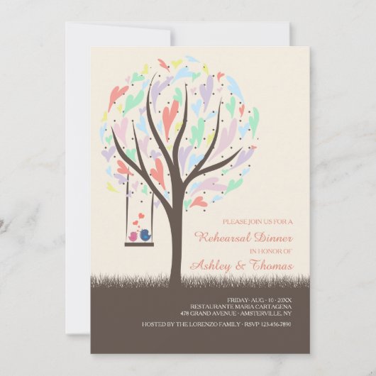 Lovebirds auf einer Schaukel Pastel Einladung (Vorderseite)