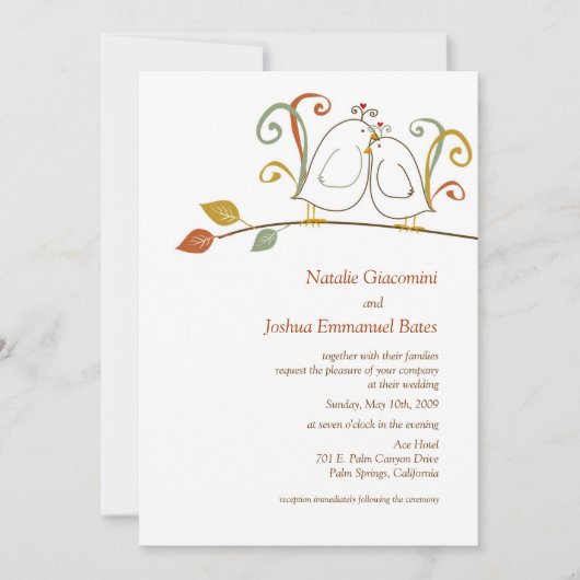 Lovebirds auf Zweigen Hochzeitsfeiern Einladung (Vorderseite)