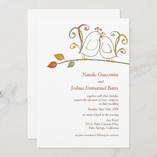 Lovebirds auf Zweigen Hochzeitsfeiern Einladung (Vorne/Hinten)