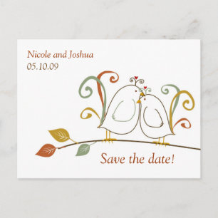 Lovebirds auf Zweigen Save the Date Ankündigungspostkarte