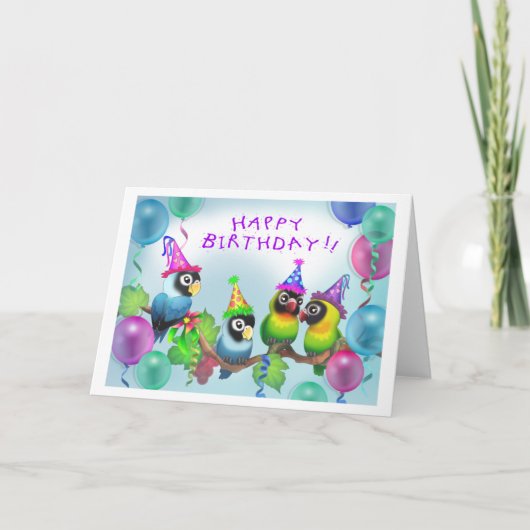Lovebirds Birthday Karte (Vorderseite)