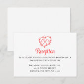  Lovebirds Boho Red Heart Wedding Receptiion  Begleitkarte (Vorne/Hinten)