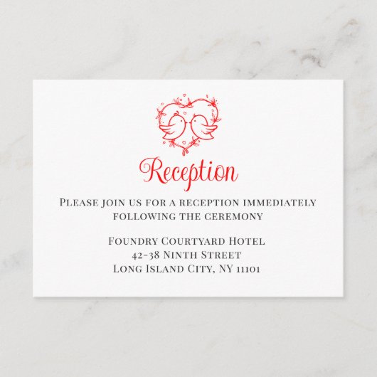  Lovebirds Boho Red Heart Wedding Receptiion  Begleitkarte (Vorderseite)