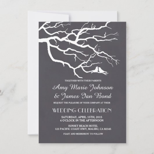 Lovebirds Chalkboard Hochzeit lädt zum Livebird4 Einladung (Vorderseite)