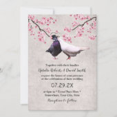 Lovebirds & Cherry Blossom Vintage Blumenhochzeit Einladung (Vorderseite)
