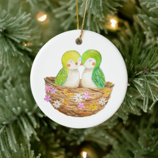 Lovebirds Couple's First Christmas Together Custom Keramik Ornament (Baum)