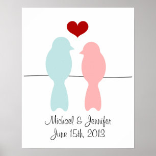 Lovebirds drucken - mit Namen und Datum anpassen Poster