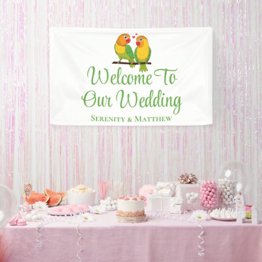 Lovebirds Grüne Gelbe Liebesvögel Hochzeit Willkom Banner (Party)