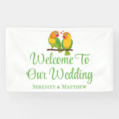 Lovebirds Grüne Gelbe Liebesvögel Hochzeit Willkom Banner (Horizontal)