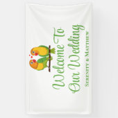 Lovebirds Grüne Gelbe Liebesvögel Hochzeit Willkom Banner (Vertikal)