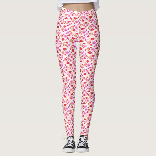 Lovebirds Herz Wasserfarbe gemusterte Leggings (Vorderseite)