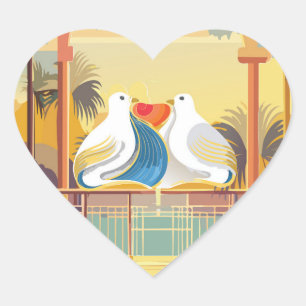 Lovebirds im Paradies-Aufkleber Herz-Aufkleber