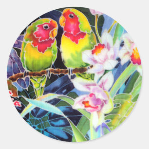 Lovebirds in Orchids Tropical Print Stickers