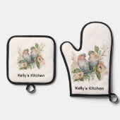 Lovebirds in Pastel Watercolors Ofenhandschuh & Topflappen-Set (Vorderseite)