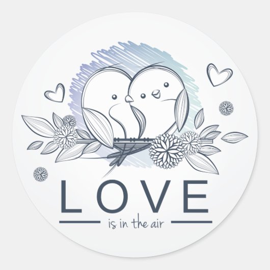 Lovebirds Liebe ist in Air Blue Wedding / Business Runder Aufkleber (Vorderseite)