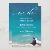 Lovebirds machen wir Typografie Beach Wedding Einladung (Vorne/Hinten)