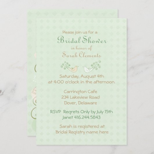 Lovebirds Mint Wedding Brautparty Einladung (Vorne/Hinten)